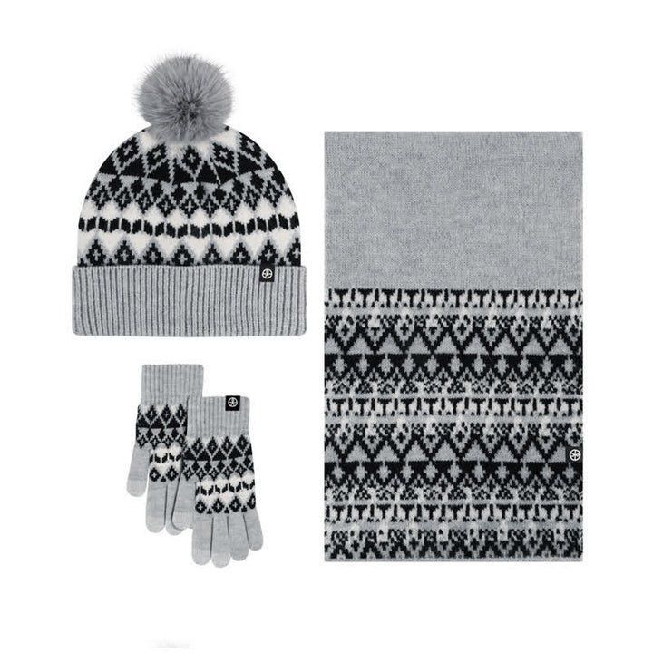 3-teiliges Unisex-Komfort-Set aus Strickmütze, Schal und Handschuhen mit Rautenmuster