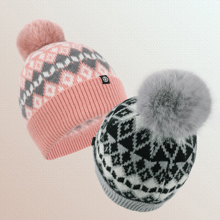 3-teiliges Unisex-Komfort-Set aus Strickmütze, Schal und Handschuhen mit Rautenmuster