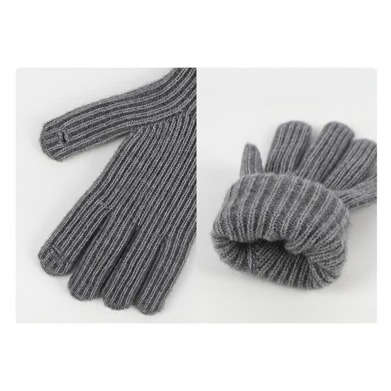 3-teiliges Unisex-Set mit gestreiftem Muster und Fellknäuel, Strickmütze, Schal und Handschuhe