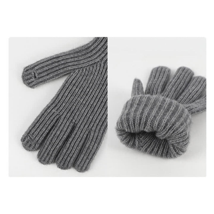 3-teiliges Unisex-Set mit gestreiftem Muster und Fellknäuel, Strickmütze, Schal und Handschuhe