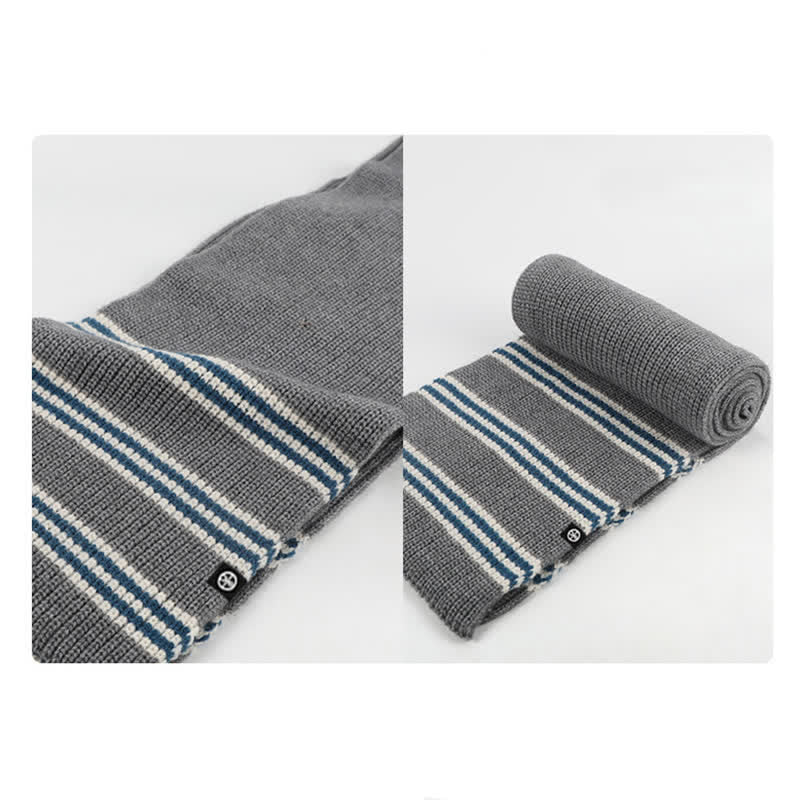 3-teiliges Unisex-Set mit gestreiftem Muster und Fellknäuel, Strickmütze, Schal und Handschuhe