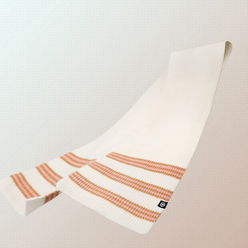 3-teiliges Unisex-Set mit gestreiftem Muster und Fellknäuel, Strickmütze, Schal und Handschuhe