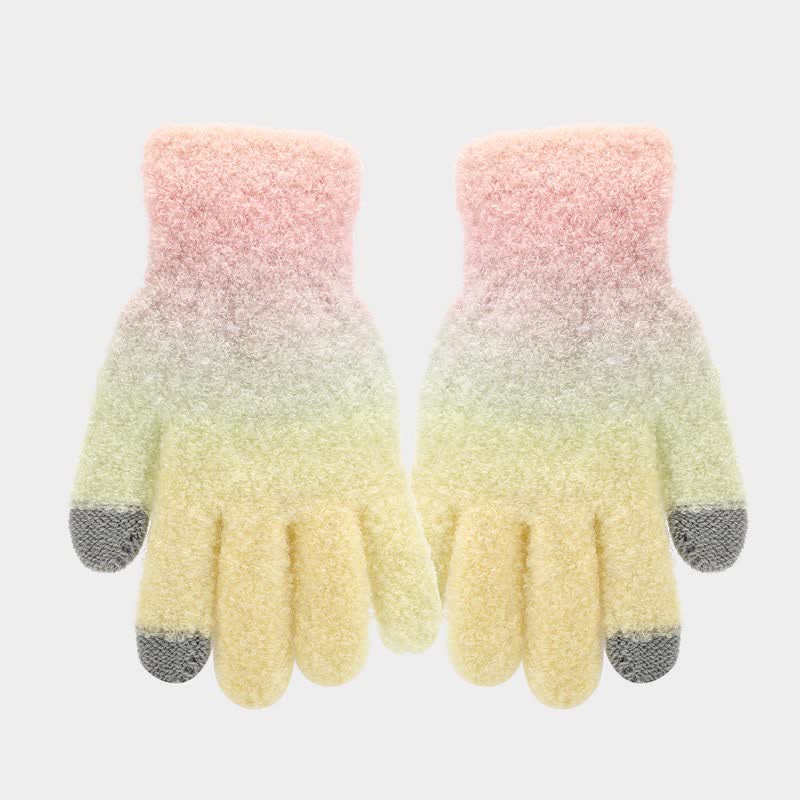 3-teiliges Unisex-Set aus bunten Strickmützen, Schals und Handschuhen mit Batikmuster