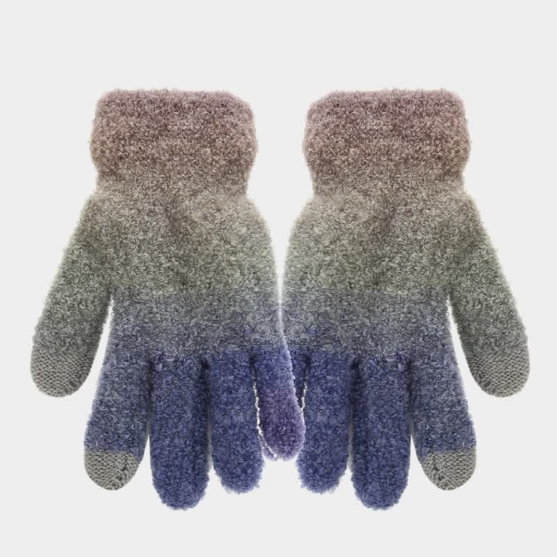 3-teiliges Unisex-Set aus bunten Strickmützen, Schals und Handschuhen mit Batikmuster