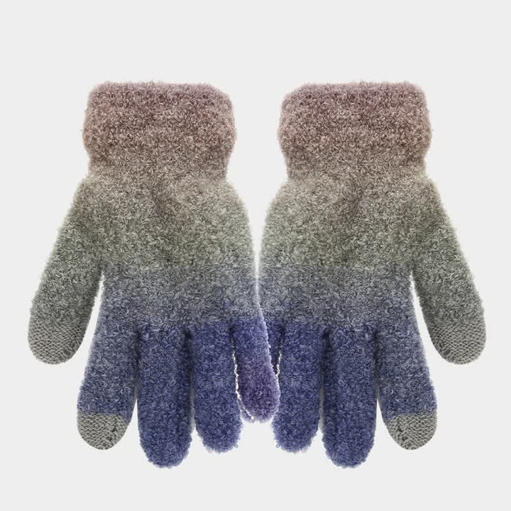 3-teiliges Unisex-Set aus bunten Strickmützen, Schals und Handschuhen mit Batikmuster