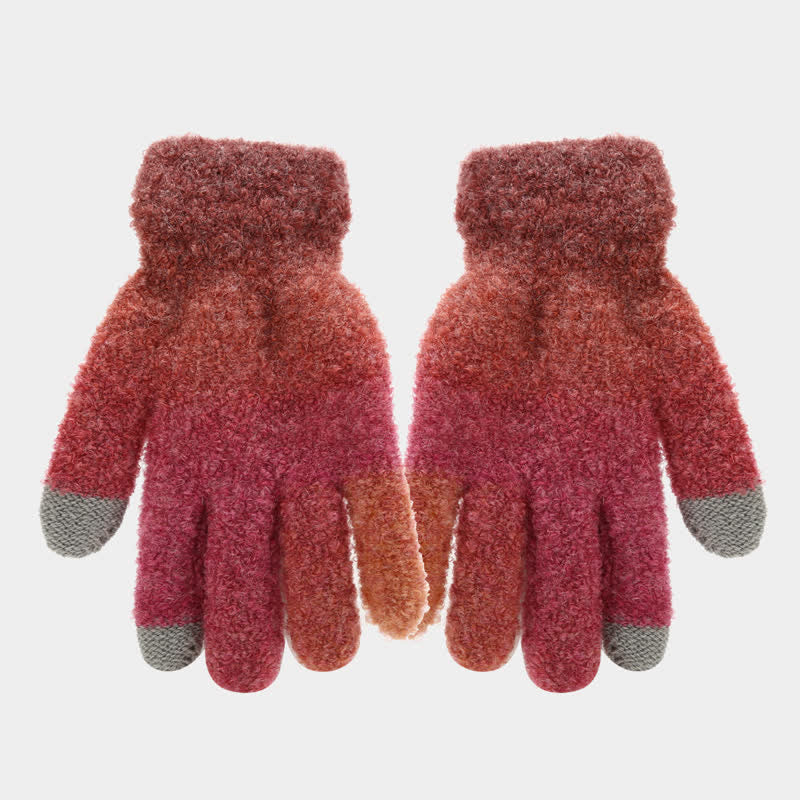 3-teiliges Unisex-Set aus bunten Strickmützen, Schals und Handschuhen mit Batikmuster