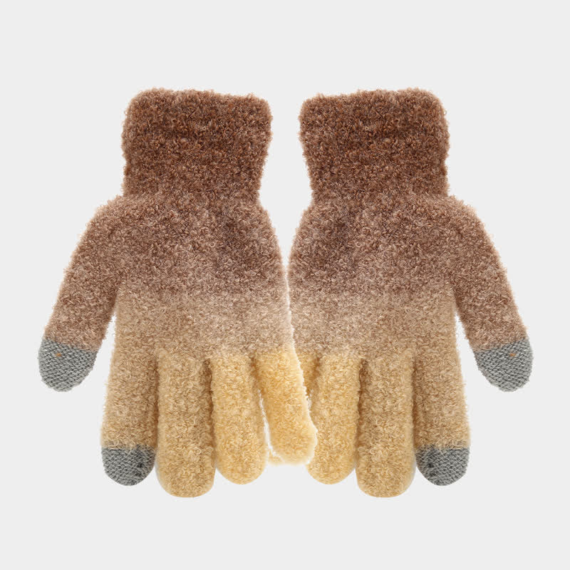 3-teiliges Unisex-Set aus bunten Strickmützen, Schals und Handschuhen mit Batikmuster