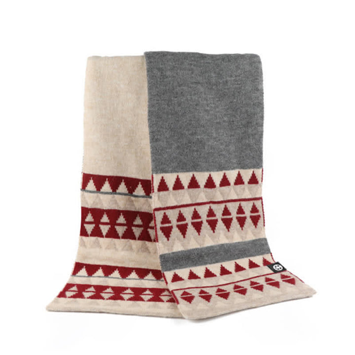 3-teiliges Unisex-Set mit Strickmütze, Schal und Handschuhen mit Dreiecksmuster und Fellbommel
