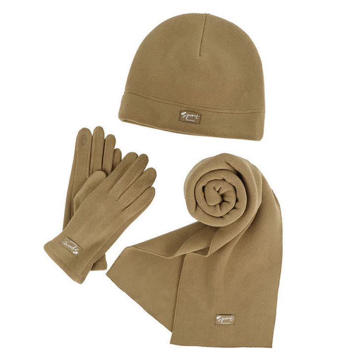 3-teiliges Unisex-Set aus Polarfleece, einfarbig, Mütze, Schal, Handschuhe