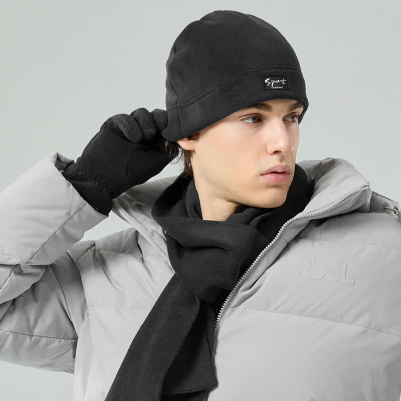 3-teiliges Unisex-Set aus Polarfleece, einfarbig, Mütze, Schal, Handschuhe