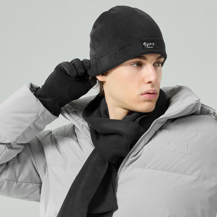 3-teiliges Unisex-Set aus Polarfleece, einfarbig, Mütze, Schal, Handschuhe
