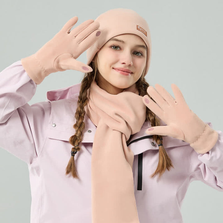 3-teiliges Unisex-Set aus Polarfleece, einfarbig, Mütze, Schal, Handschuhe