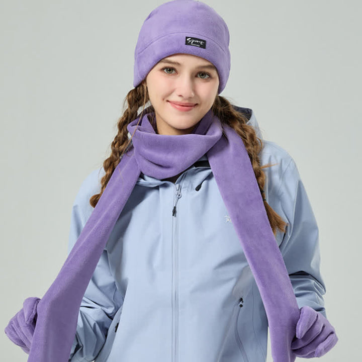 3-teiliges Unisex-Set aus Polarfleece, einfarbig, Mütze, Schal, Handschuhe