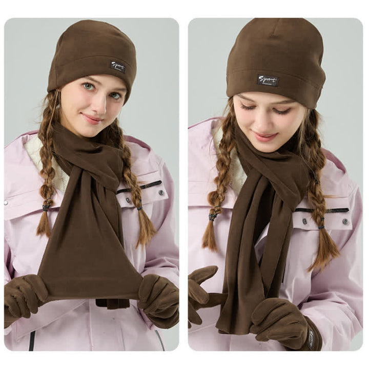 3-teiliges Unisex-Set aus Polarfleece, einfarbig, Mütze, Schal, Handschuhe