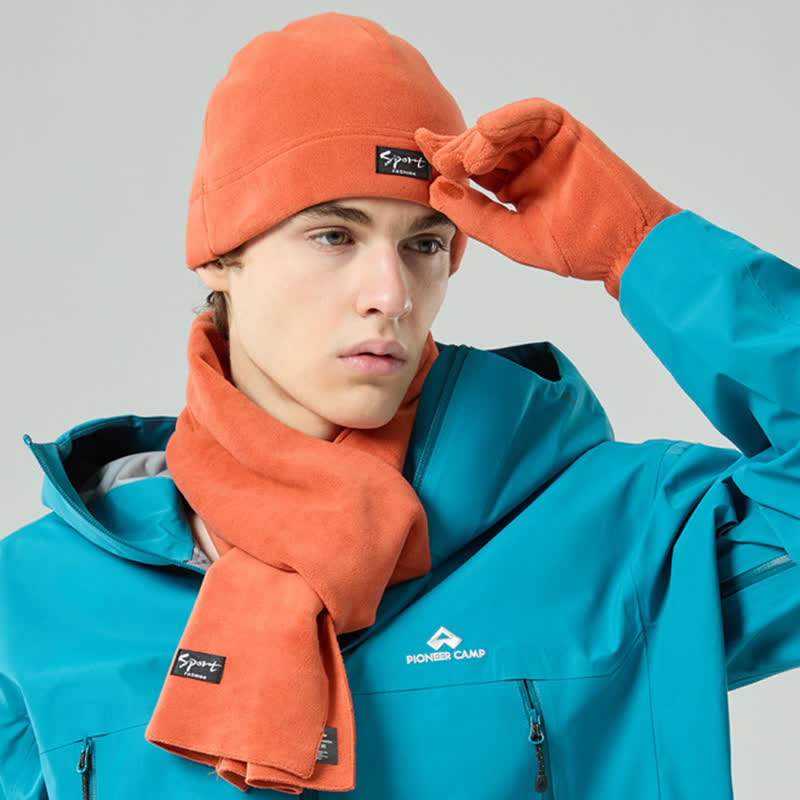 3-teiliges Unisex-Set aus Polarfleece, einfarbig, Mütze, Schal, Handschuhe