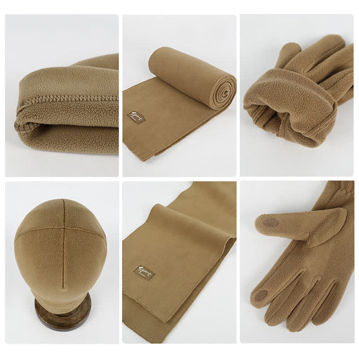 3-teiliges Unisex-Set aus Polarfleece, einfarbig, Mütze, Schal, Handschuhe
