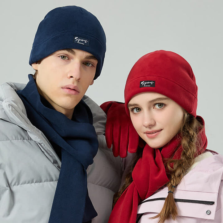 3-teiliges Unisex-Set aus Polarfleece, einfarbig, Mütze, Schal, Handschuhe