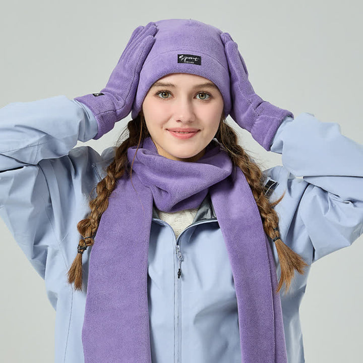 3-teiliges Unisex-Set aus Polarfleece, einfarbig, Mütze, Schal, Handschuhe