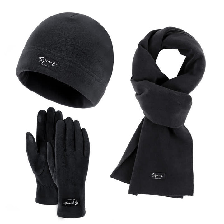 3-teiliges Unisex-Set aus Polarfleece, einfarbig, Mütze, Schal, Handschuhe