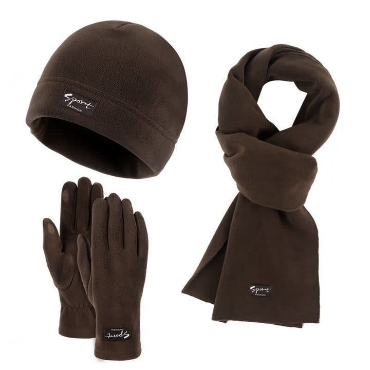 3-teiliges Unisex-Set aus Polarfleece, einfarbig, Mütze, Schal, Handschuhe