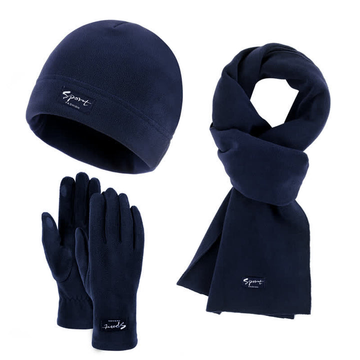 3-teiliges Unisex-Set aus Polarfleece, einfarbig, Mütze, Schal, Handschuhe