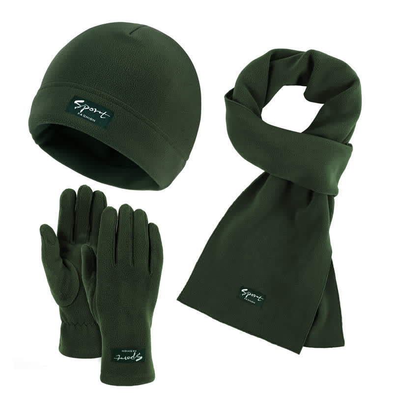 3-teiliges Unisex-Set aus Polarfleece, einfarbig, Mütze, Schal, Handschuhe