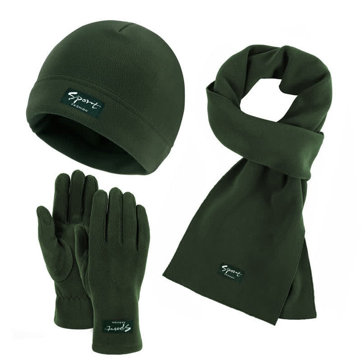 3-teiliges Unisex-Set aus Polarfleece, einfarbig, Mütze, Schal, Handschuhe