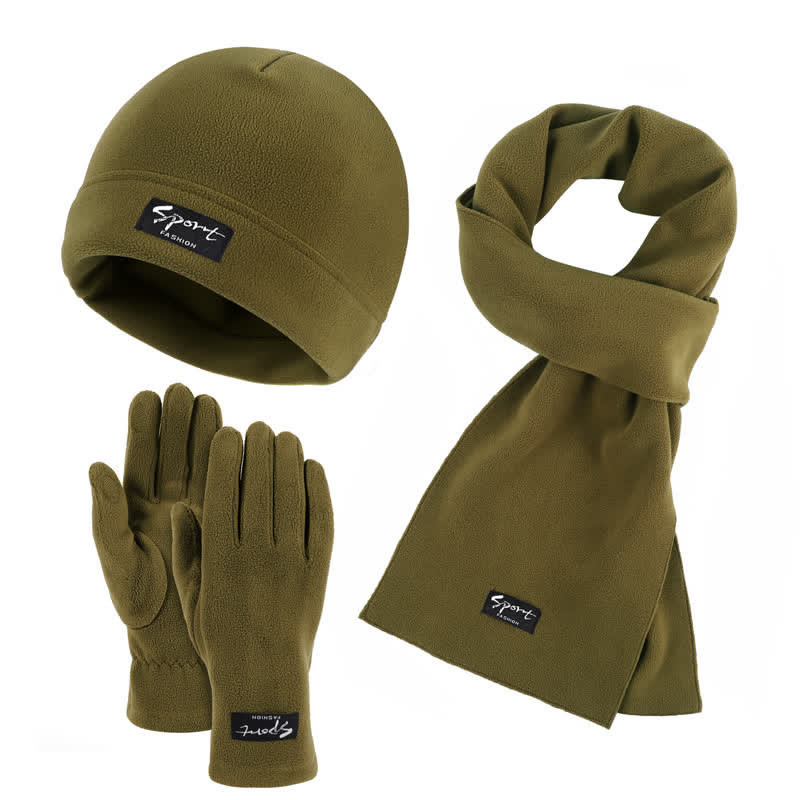 3-teiliges Unisex-Set aus Polarfleece, einfarbig, Mütze, Schal, Handschuhe