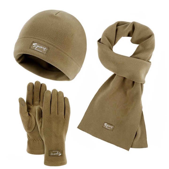 3-teiliges Unisex-Set aus Polarfleece, einfarbig, Mütze, Schal, Handschuhe