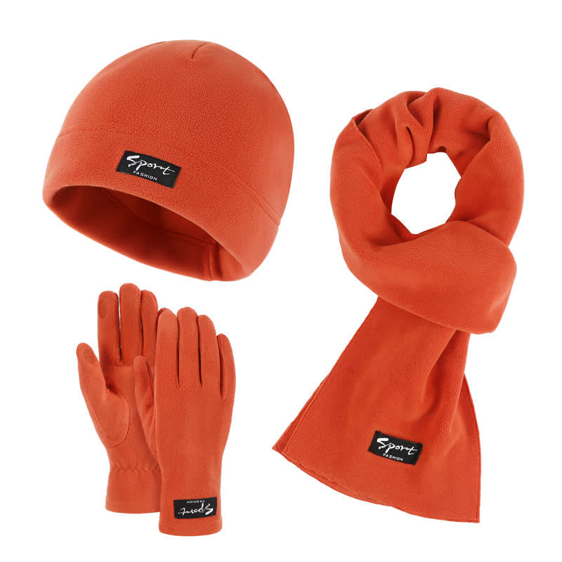 3-teiliges Unisex-Set aus Polarfleece, einfarbig, Mütze, Schal, Handschuhe