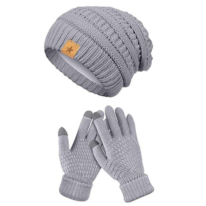 2-teiliges Unisex-Set aus Strickmütze, Schal und Handschuhen in einfacher, einfarbiger Optik