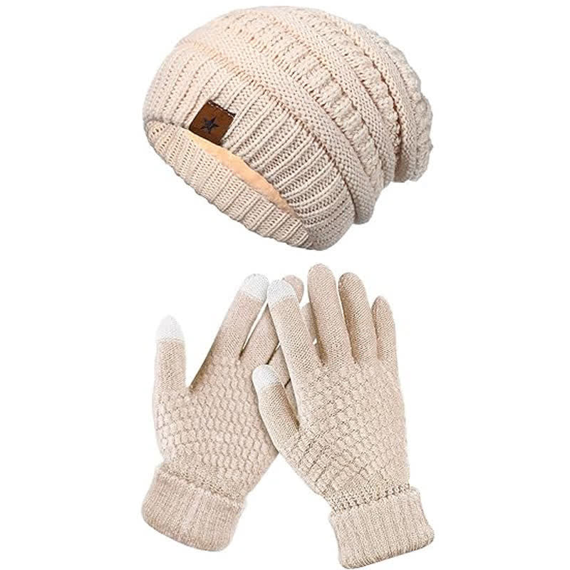 2-teiliges Unisex-Set aus Strickmütze, Schal und Handschuhen in einfacher, einfarbiger Optik