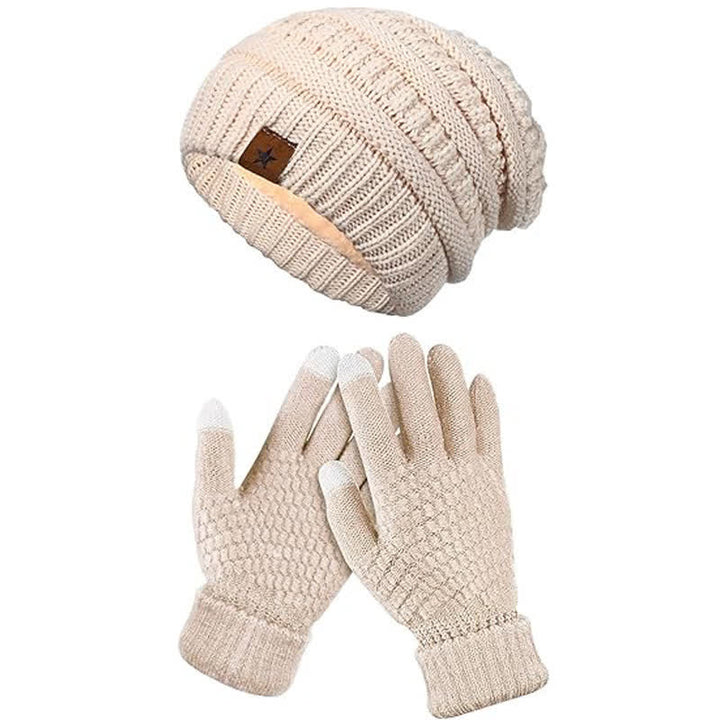 2-teiliges Unisex-Set aus Strickmütze, Schal und Handschuhen in einfacher, einfarbiger Optik