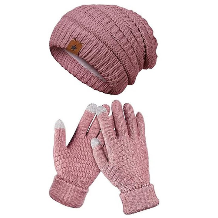 2-teiliges Unisex-Set aus Strickmütze, Schal und Handschuhen in einfacher, einfarbiger Optik