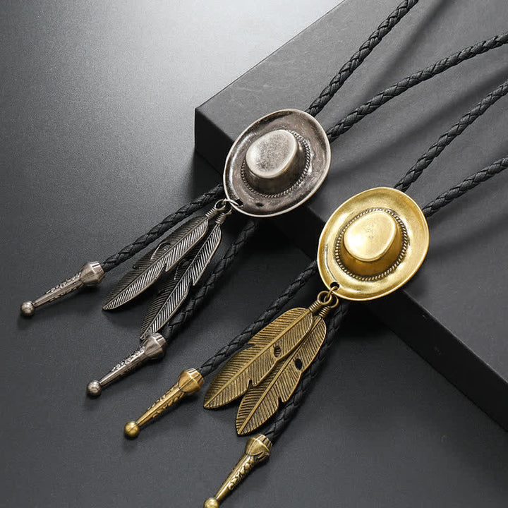 Rodeo Cowboy-Hut mit Feder-Bolo-Tie