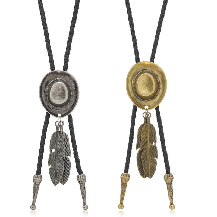 Rodeo Cowboy-Hut mit Feder-Bolo-Tie