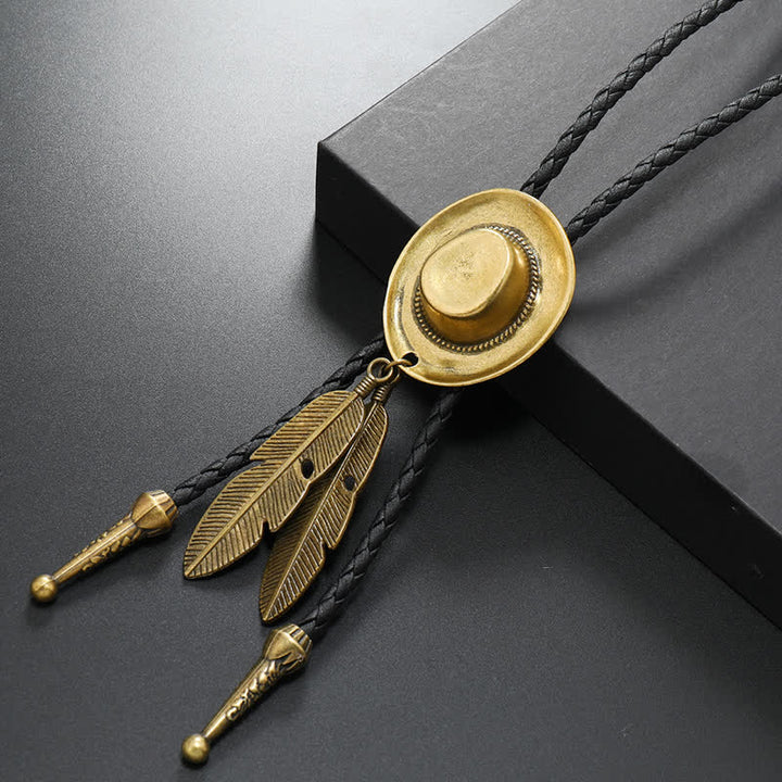 Rodeo Cowboy-Hut mit Feder-Bolo-Tie