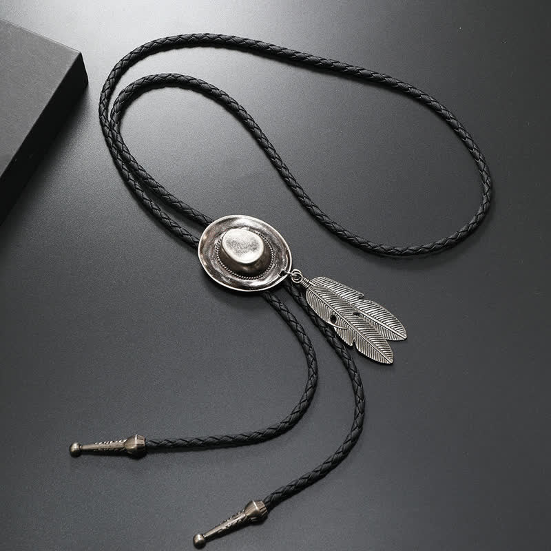 Rodeo Cowboy-Hut mit Feder-Bolo-Tie