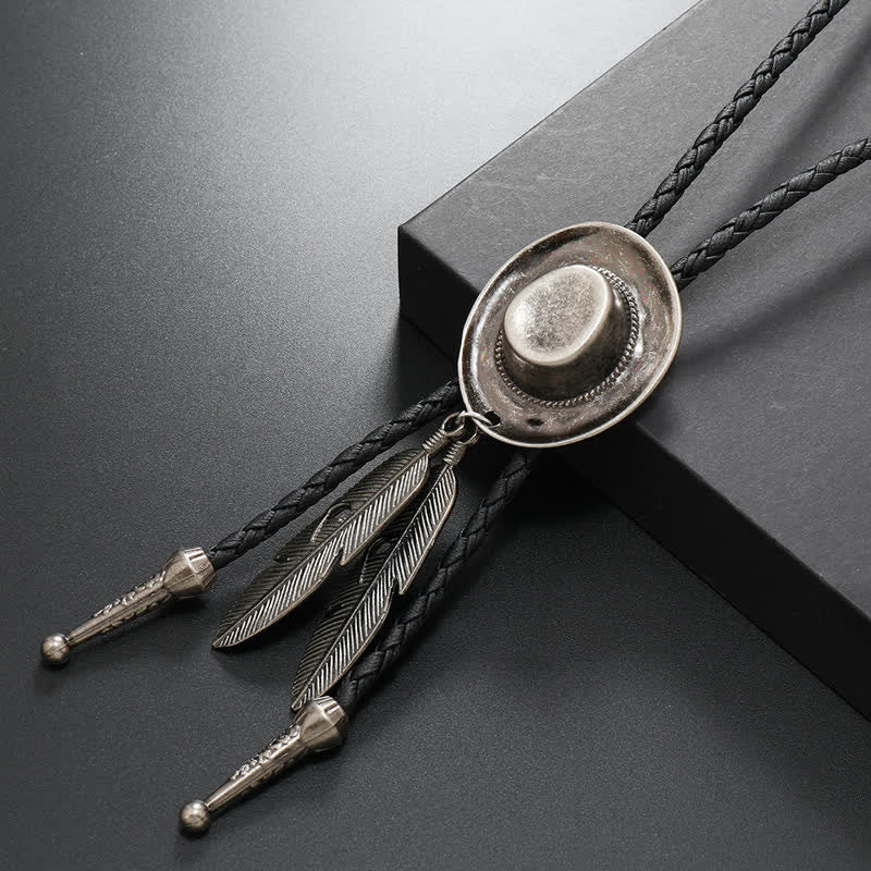 Rodeo Cowboy-Hut mit Feder-Bolo-Tie