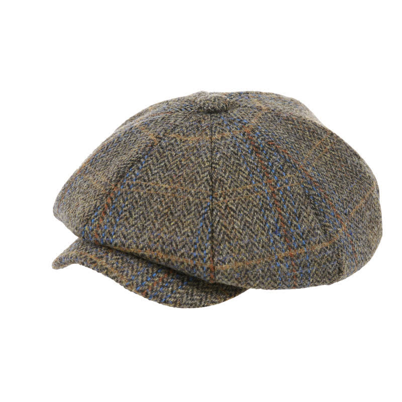 Klassische achteckige Baskenmütze mit Karomuster und Fischgrätenmuster - Braun - L (23 1/4"-23 5/8") - image 0