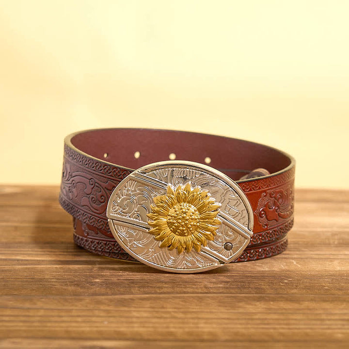 Herren DIY Gold & Silber Sonnenblume verstecktes Klappmesser Ledergürtel