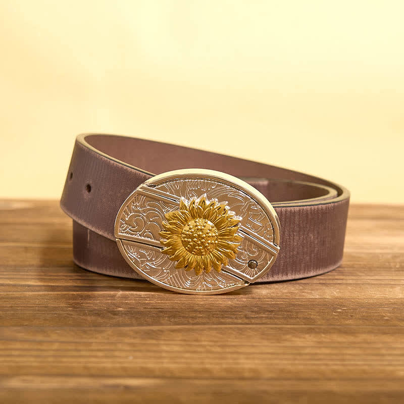 Herren DIY Gold & Silber Sonnenblume verstecktes Klappmesser Ledergürtel