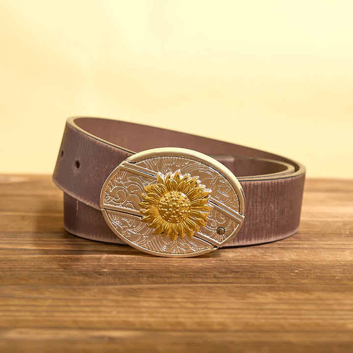 Herren DIY Gold & Silber Sonnenblume verstecktes Klappmesser Ledergürtel