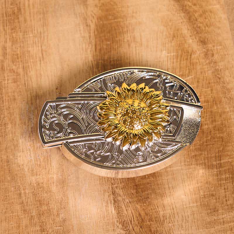 Herren DIY Gold & Silber Sonnenblume verstecktes Klappmesser Ledergürtel
