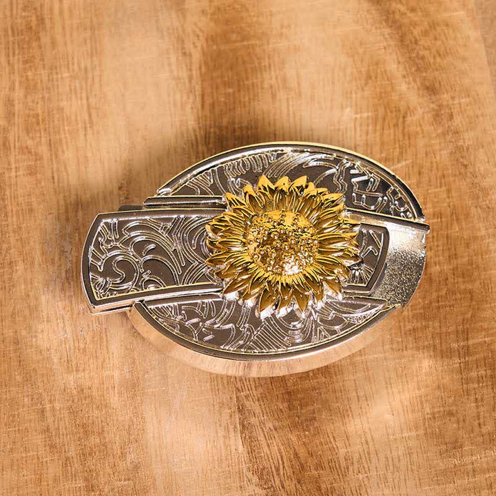 Herren DIY Gold & Silber Sonnenblume verstecktes Klappmesser Ledergürtel