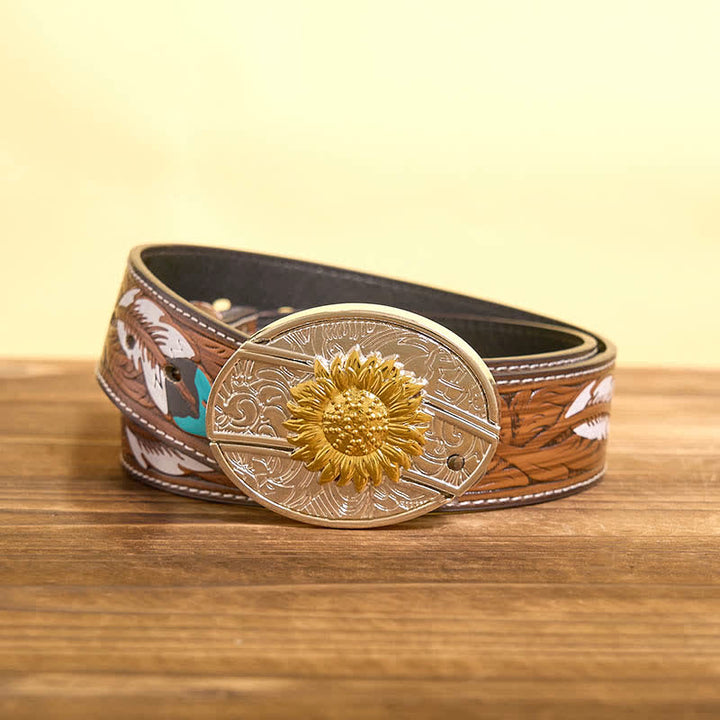 Herren DIY Gold & Silber Sonnenblume verstecktes Klappmesser Ledergürtel