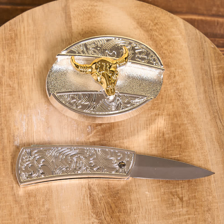 DIY-Ledergürtel für Herren mit verstecktem Klappmesser in Gold und Silber