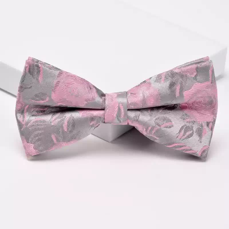 Herren Fliege mit Blumenmuster in Grau und Rosa mit Rosenmotiv