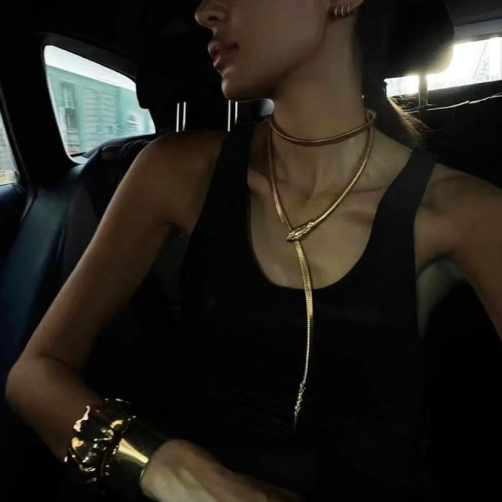 Damen Goldener silberner Schlangenkettengürtel Metall Taillenkette