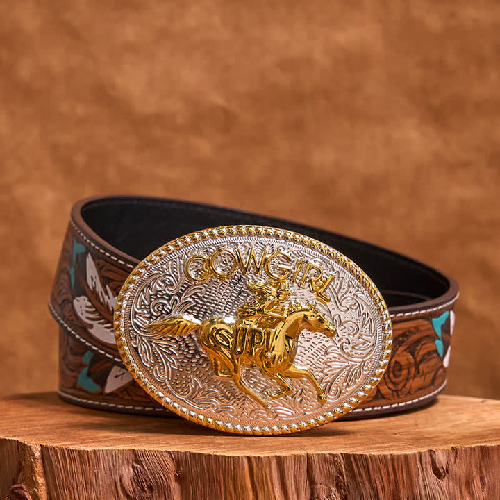 Cowgirl DIY Gold & Silber Reiten Schnalle Ledergürtel